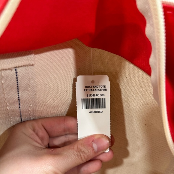 X-LARGE LL BEAN BOAT AND TOTE Red and White Canvas Tote Bag - Picture 6 of 8